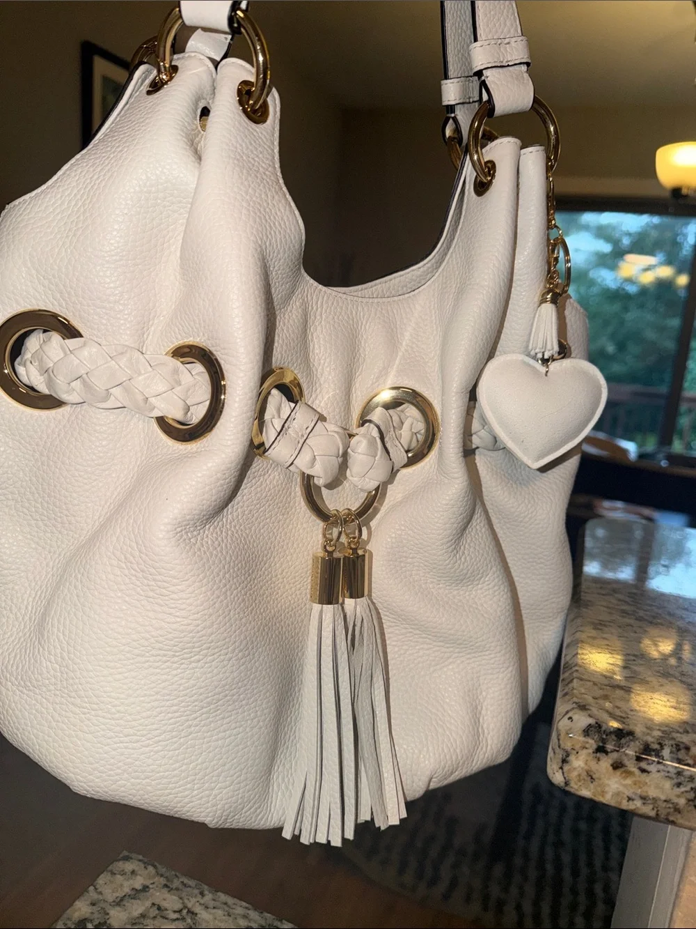Michael Kors Braided Grommet Shoulder Bag with Tassel & Heart Charm Like New - Picture 4 of 8